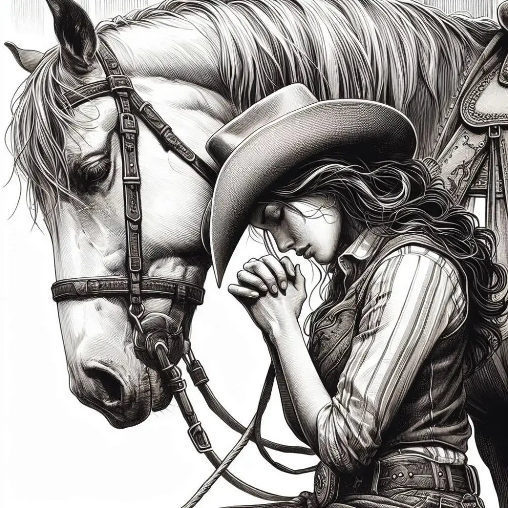 Praying Cowgirl pillow with horse Western decor gift for horse lovers and Barrel Racers