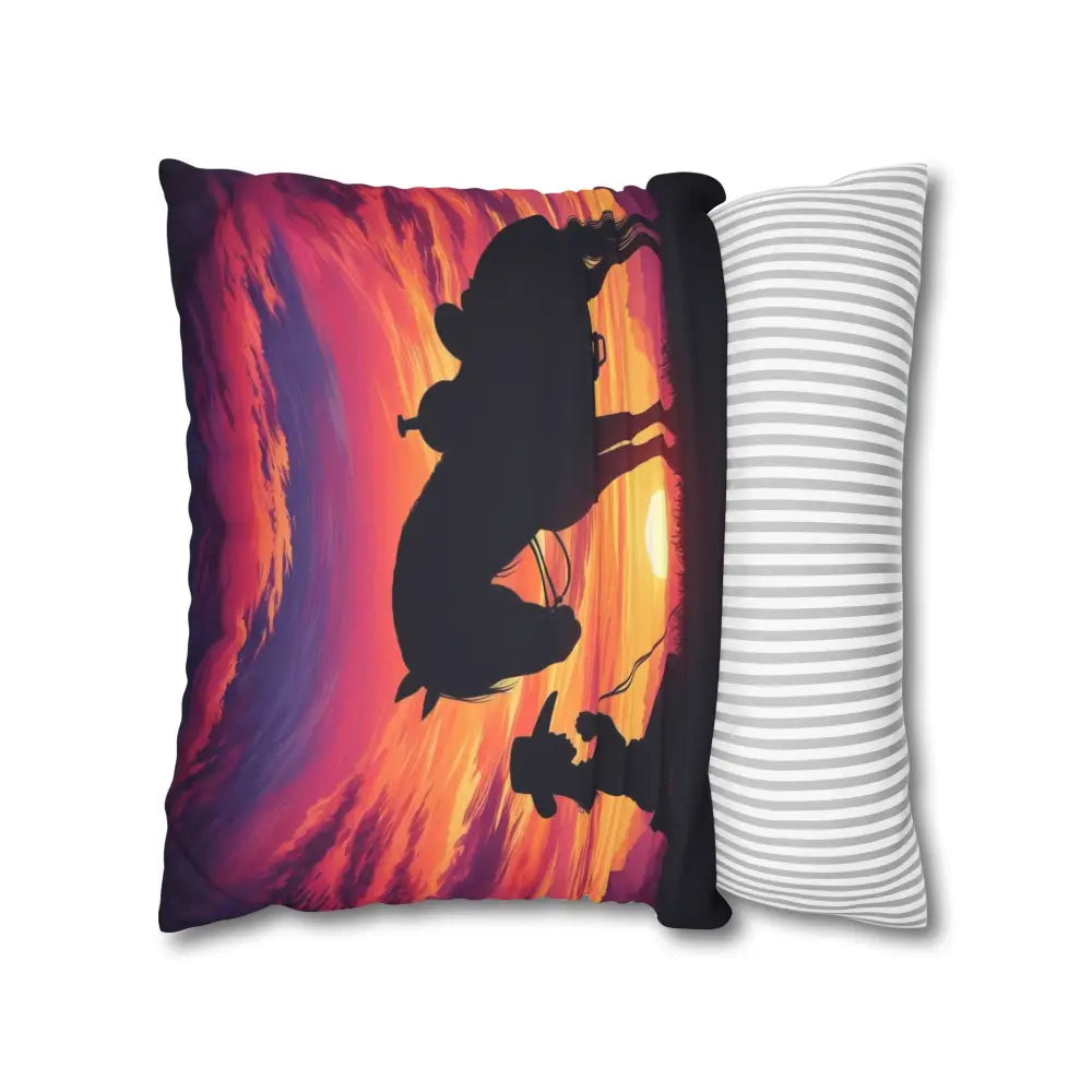 Praying Cowgirl Square Pillowcase - Cowgirl and Horse with Sunset 2-Sided Design 4 Sizes - Home Decor