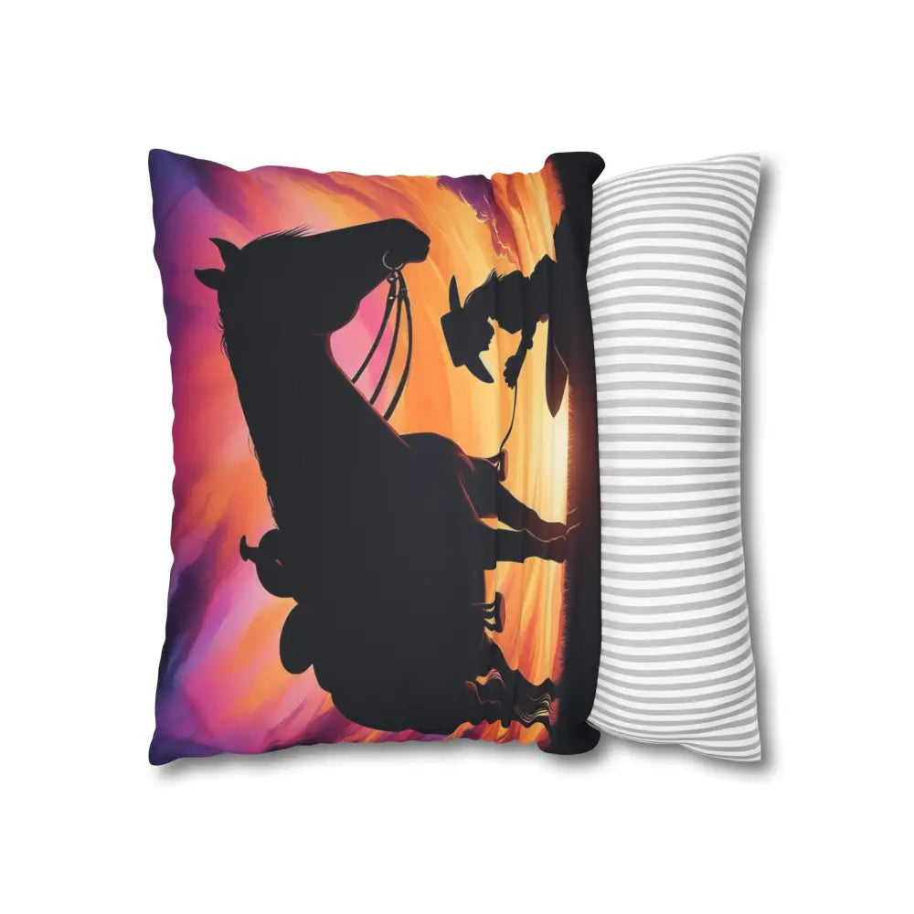 Praying Cowgirl Square Pillowcase - Cowgirl and Horse with Sunset 2-Sided Design 4 Sizes - Home Decor