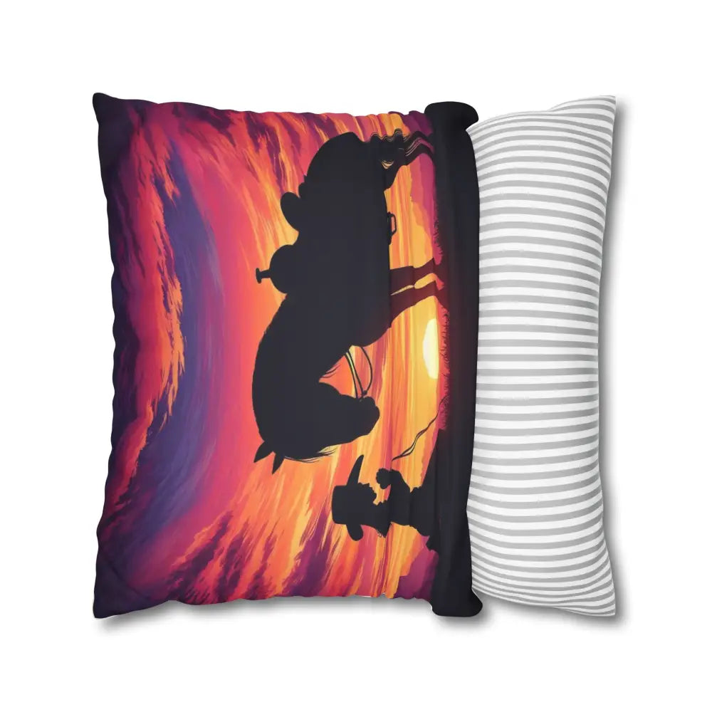 Praying Cowgirl Square Pillowcase - Cowgirl and Horse with Sunset 2-Sided Design 4 Sizes - Home Decor