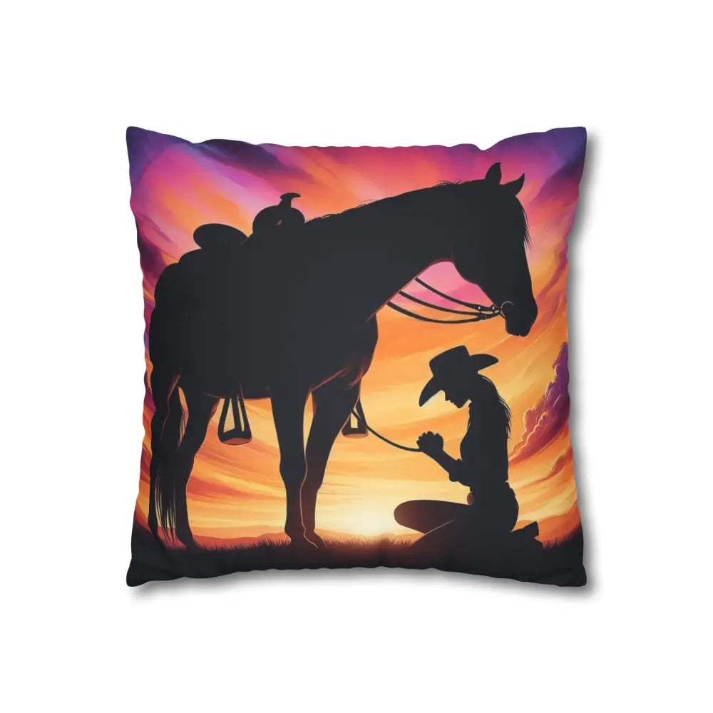 Praying Cowgirl Square Pillowcase - Cowgirl and Horse with Sunset 2-Sided Design 4 Sizes - Home Decor
