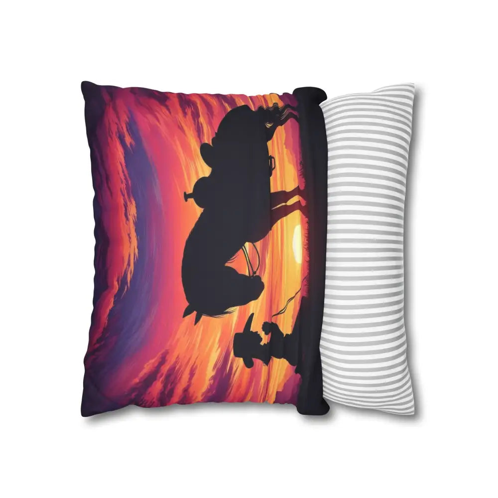 Praying Cowgirl Square Pillowcase - Cowgirl and Horse with Sunset 2-Sided Design 4 Sizes - Home Decor