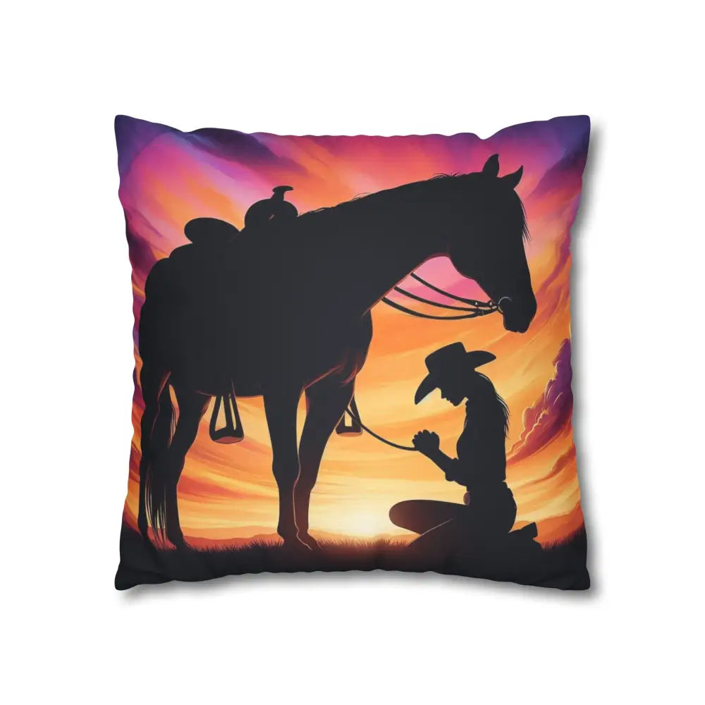 Praying Cowgirl Square Pillowcase - Cowgirl and Horse with Sunset 2-Sided Design 4 Sizes - Home Decor