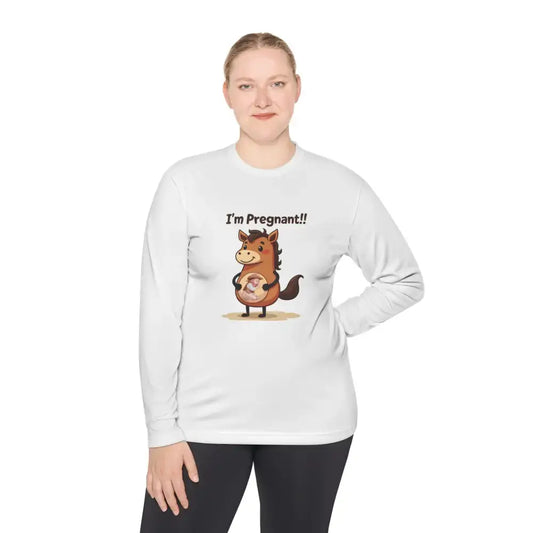 Pregnant Horse Cartoon Long Sleeve Tee Horse Humor Shirt Cowgirl Maternity Gifts - Long-sleeve