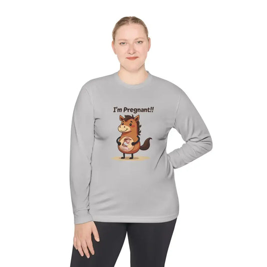 Pregnant Horse Cartoon Long Sleeve Tee Horse Humor Shirt Cowgirl Maternity Gifts - Long-sleeve