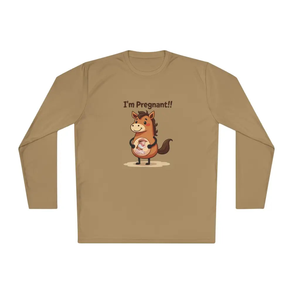 Pregnant Horse Cartoon Long Sleeve Tee Horse Humor Shirt Cowgirl Maternity Gifts - Coyote Brown / XS - Long-sleeve