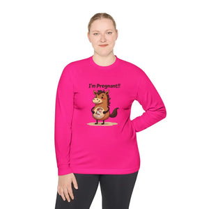 Pregnant Horse Cartoon Long Sleeve Tee Horse Humor Shirt Cowgirl Maternity Gifts - Neon Pink / XS - Long-sleeve