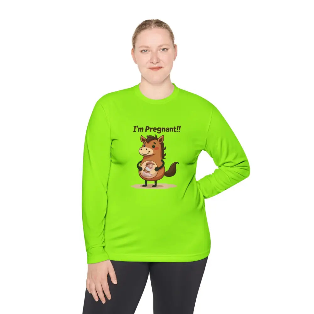 Pregnant Horse Cartoon Long Sleeve Tee Horse Humor Shirt Cowgirl Maternity Gifts - Long-sleeve