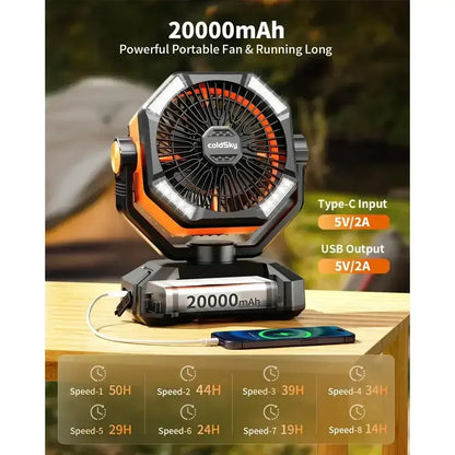 Rechargeable Portable Fan, 8 Speed, 4 LED Lantern, 20000mAh Battery - The Best New Thing