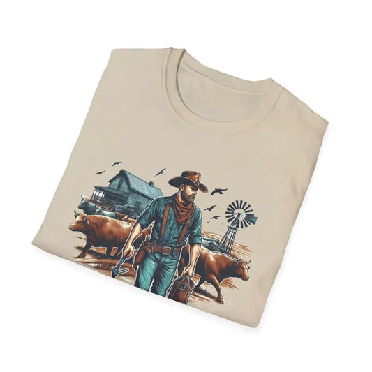 Rustic Farmer T-Shirt with Cattle Gift for Men Cowboy T-Shirt Western Wear for Men - T-Shirt