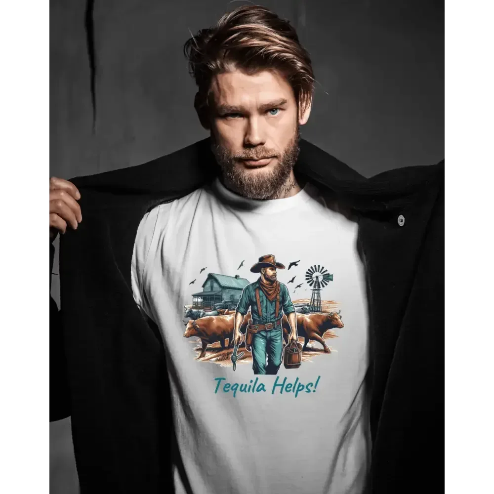 Rustic Farmer T-Shirt with Cattle, Gift for Men, Cowboy T-Shirt - The Best New Thing