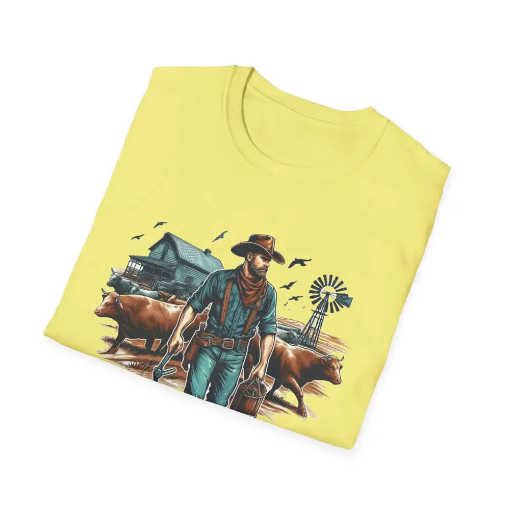 Rustic Farmer T-Shirt with Cattle Gift for Men Cowboy T-Shirt Western Wear for Men - T-Shirt