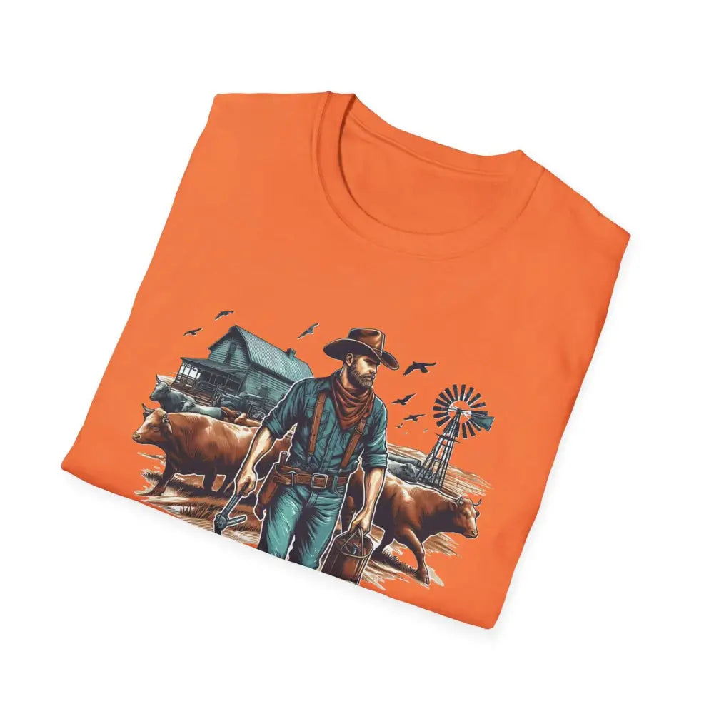 Rustic Farmer T-Shirt with Cattle Gift for Men Cowboy T-Shirt Western Wear for Men - T-Shirt