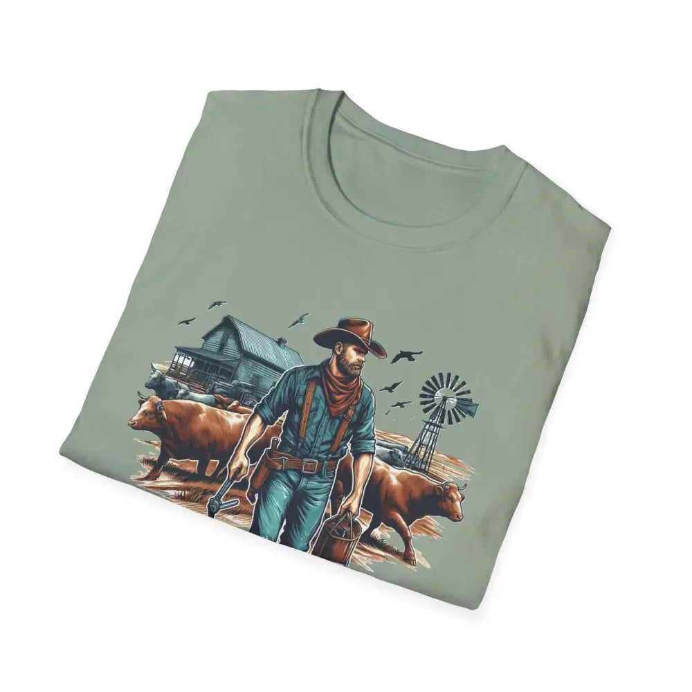 Rustic Farmer T-Shirt with Cattle Gift for Men Cowboy T-Shirt Western Wear for Men - T-Shirt