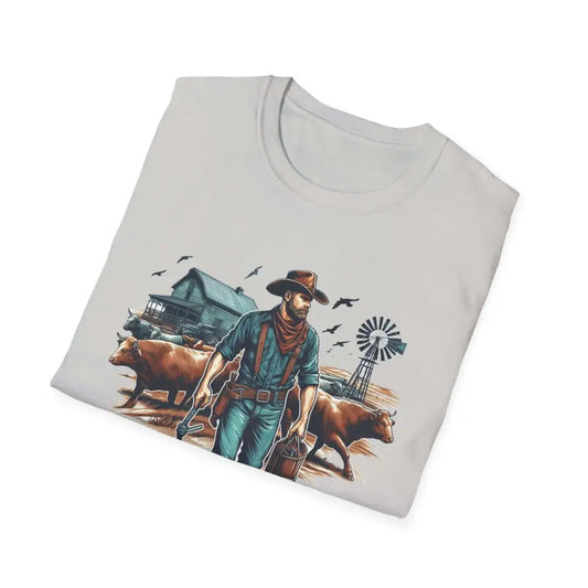 Rustic Farmer T-Shirt with Cattle Gift for Men Cowboy T-Shirt Western Wear for Men - T-Shirt