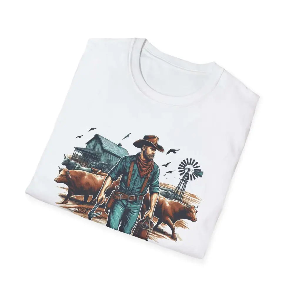 Rustic Farmer T-Shirt with Cattle Gift for Men Cowboy T-Shirt Western Wear for Men - T-Shirt