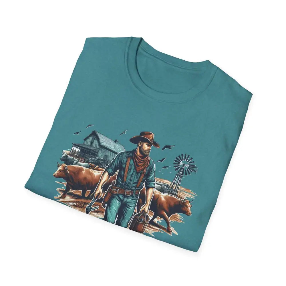 Rustic Farmer T-Shirt with Cattle Gift for Men Cowboy T-Shirt Western Wear for Men - T-Shirt