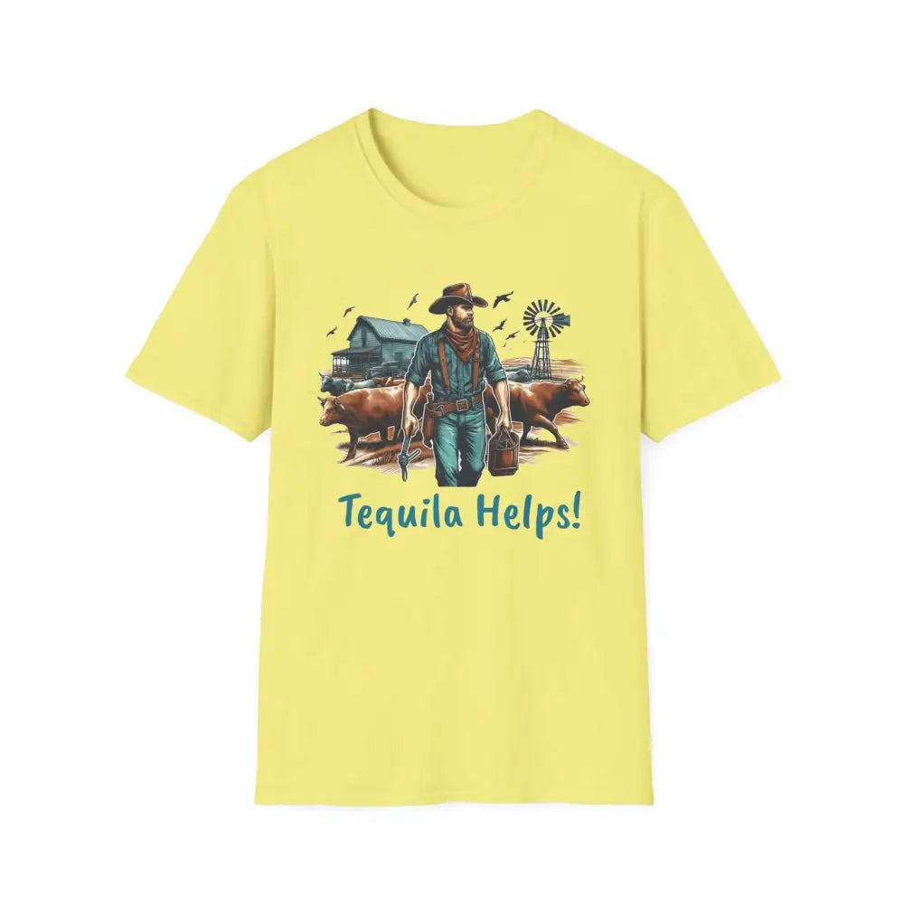 Rustic Farmer T-Shirt with Cattle Gift for Men Cowboy T-Shirt Western Wear for Men - S / Cornsilk - T-Shirt