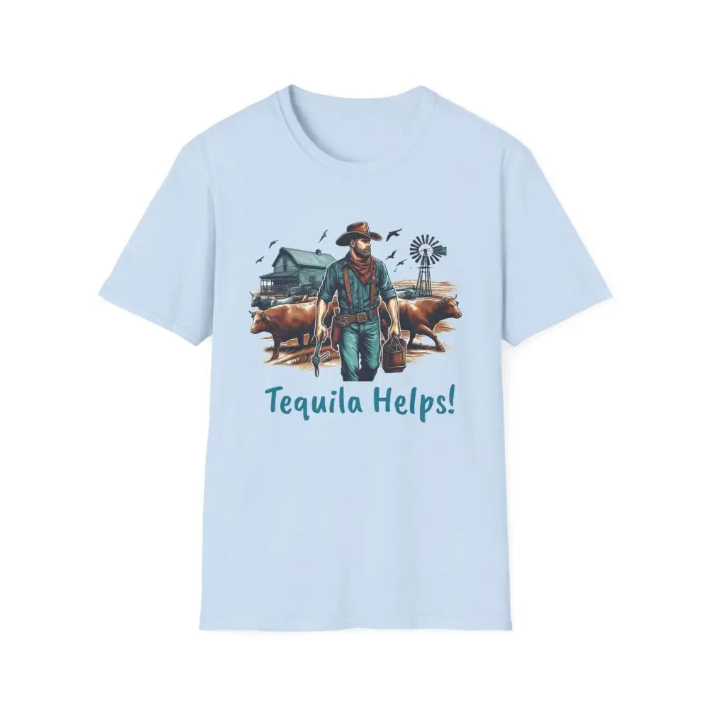 Rustic Farmer T-Shirt with Cattle Gift for Men Cowboy T-Shirt Western Wear for Men - S / Light Blue - T-Shirt