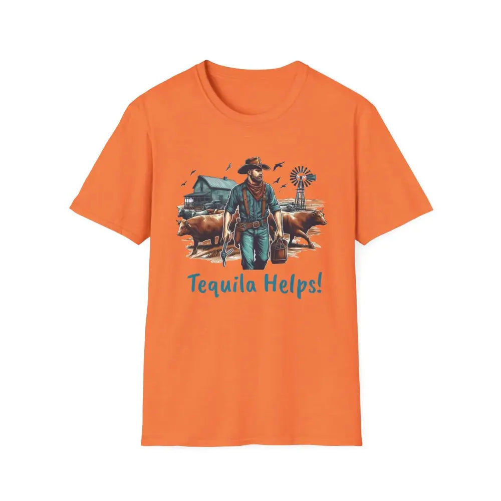 Rustic Farmer T-Shirt with Cattle Gift for Men Cowboy T-Shirt Western Wear for Men - S / Heather Orange - T-Shirt