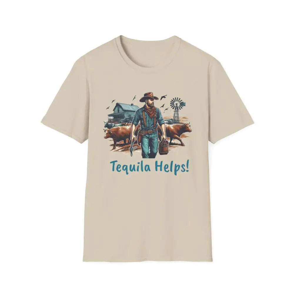 Rustic Farmer T-Shirt with Cattle Gift for Men Cowboy T-Shirt Western Wear for Men - S / Sand - T-Shirt