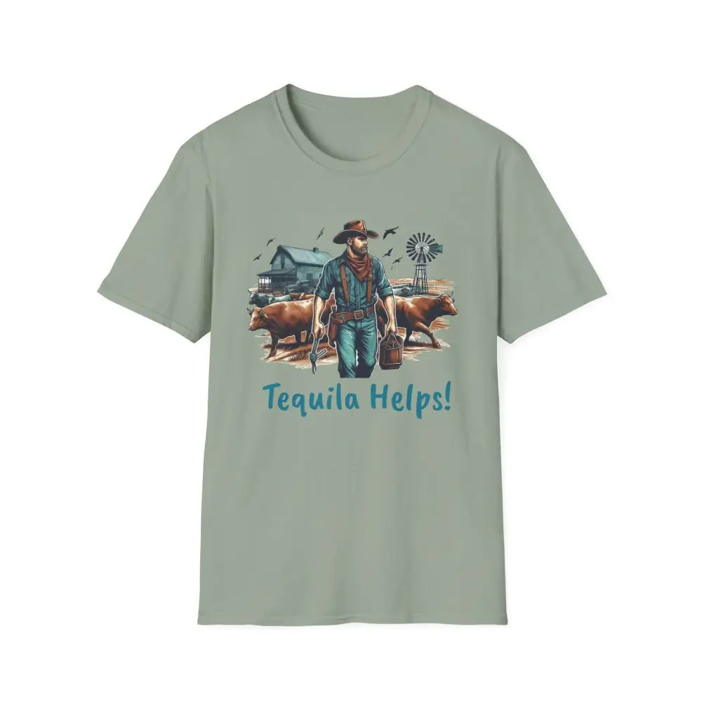 Rustic Farmer T-Shirt with Cattle Gift for Men Cowboy T-Shirt Western Wear for Men - S / Sage - T-Shirt