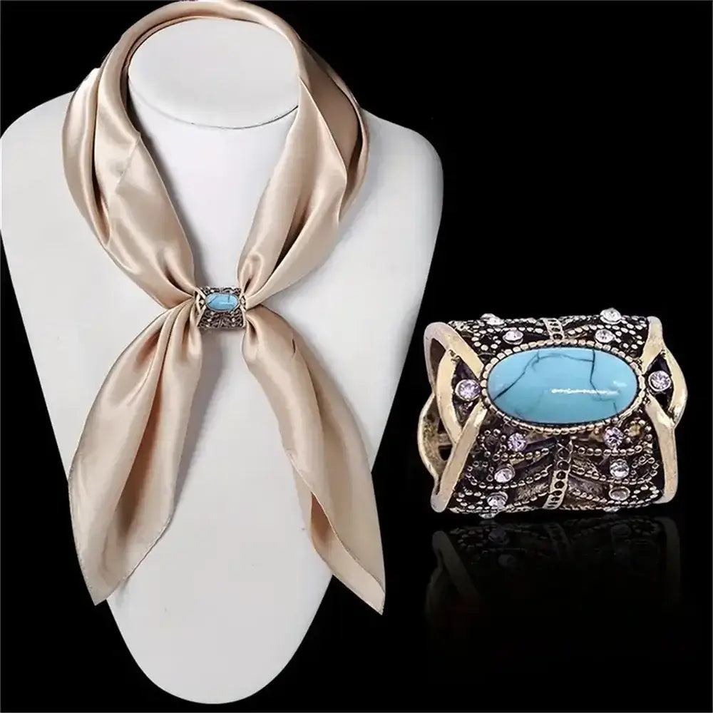 Rustic Hollowed Scarf Rhinestone Tie Ring 1pc Ring Scarf Brooch - Jewelry