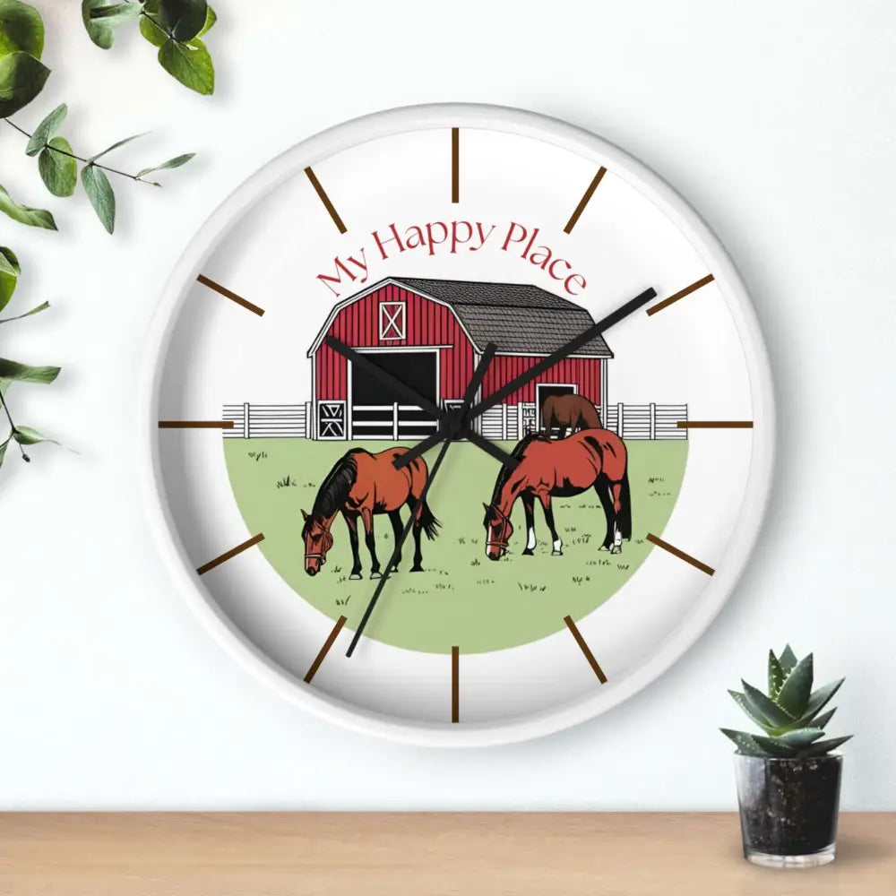 Rustic Horse Barn Wall Clock for Horse Lovers My Happy Place 10 x 10 inches Home Decor