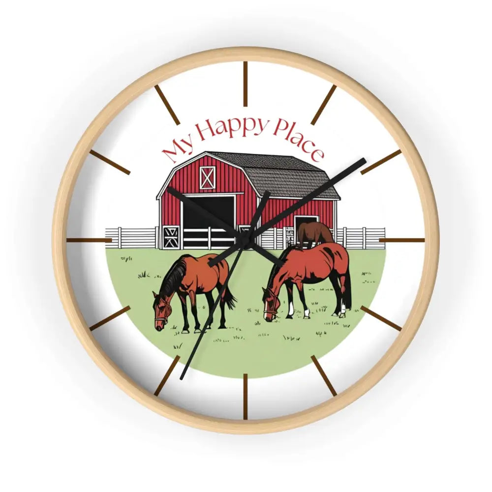 Rustic Horse Barn Wall Clock for Horse Lovers My Happy Place 10 x 10 inches Wooden Base Home Decor
