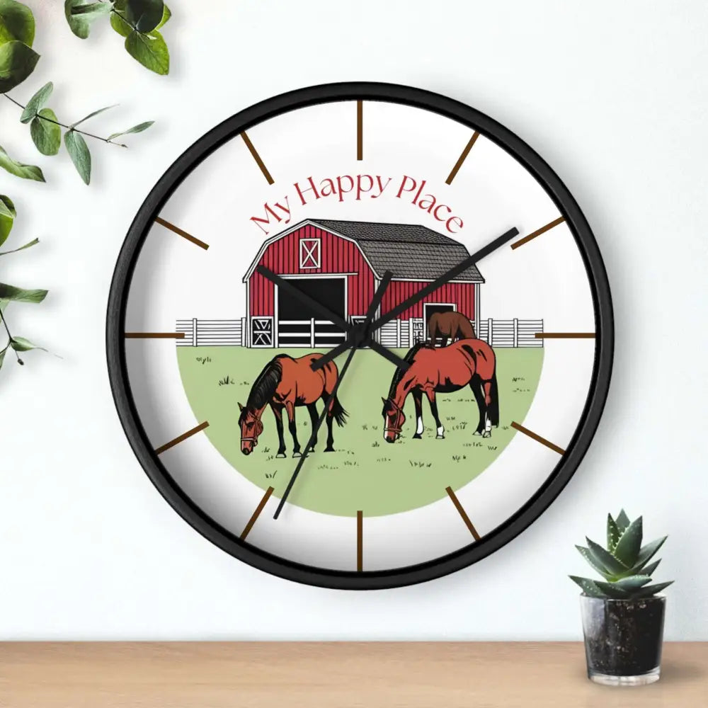 Rustic Horse Barn Wall Clock for Horse Lovers My Happy Place 10 x 10 inches Home Decor
