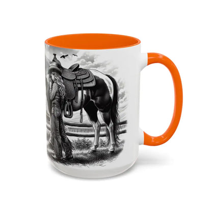 Rustic Young Praying Cowgirl Beverage Mug - Perfect Gift for Equestrian Enthusiasts 15oz - Mugs