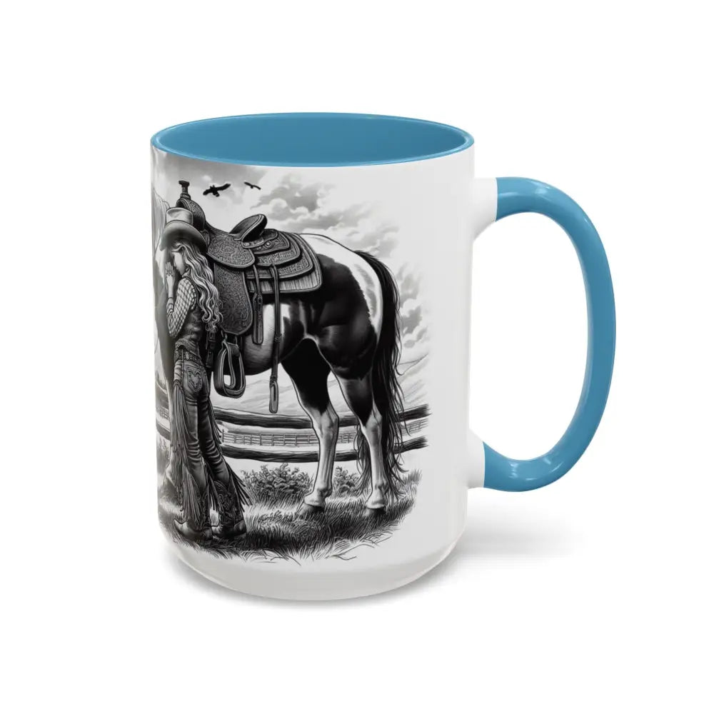 Rustic Young Praying Cowgirl Beverage Mug - Perfect Gift for Equestrian Enthusiasts 15oz - Mugs
