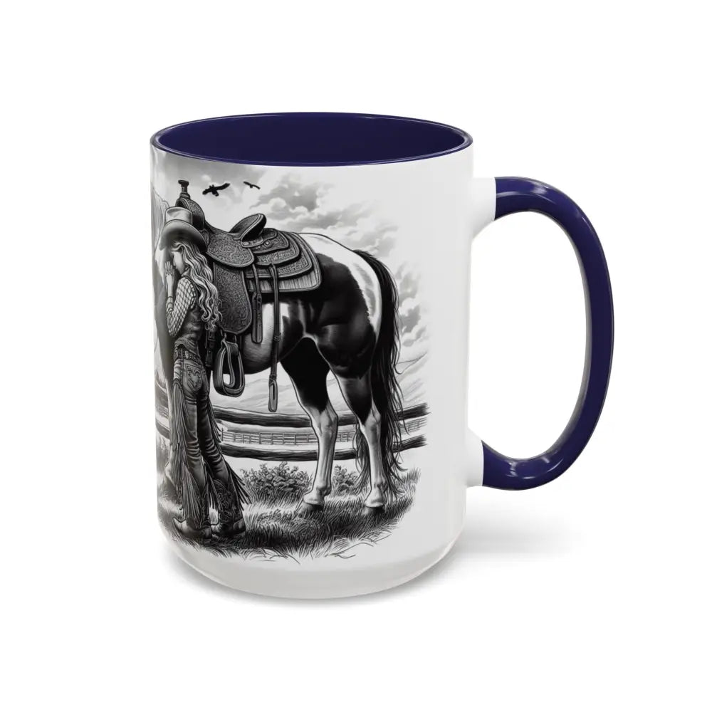 Rustic Young Praying Cowgirl Beverage Mug - Perfect Gift for Equestrian Enthusiasts 15oz - Mugs