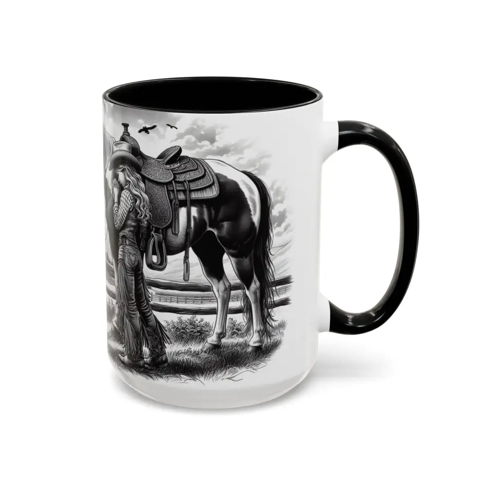 Rustic Young Praying Cowgirl Beverage Mug - Perfect Gift for Equestrian Enthusiasts 15oz - Mugs