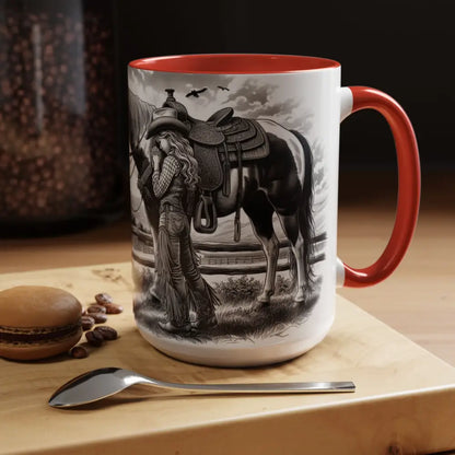 Rustic Young Praying Cowgirl Beverage Mug - Perfect Gift for Equestrian Enthusiasts 15oz - Mugs