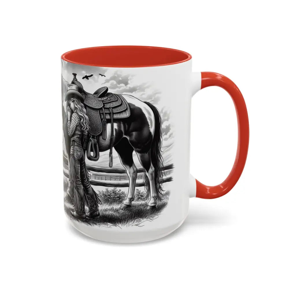 Rustic Young Praying Cowgirl Beverage Mug - Perfect Gift for Equestrian Enthusiasts 15oz - Mugs
