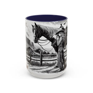 Rustic Young Praying Cowgirl Beverage Mug - Perfect Gift for Equestrian Enthusiasts 15oz - 15oz / Navy - Mugs