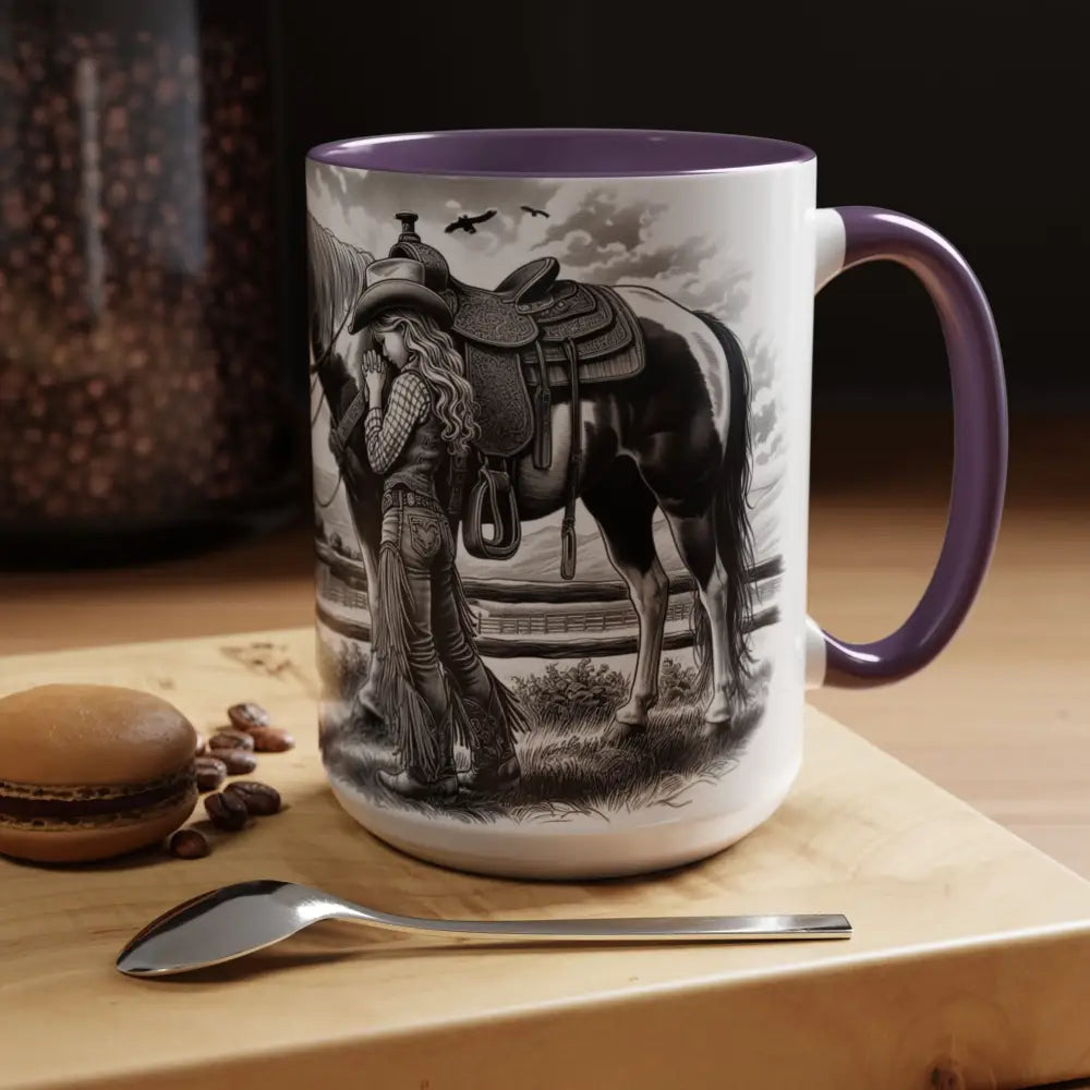 Rustic Young Praying Cowgirl Beverage Mug - Perfect Gift for Equestrian Enthusiasts 15oz - Mugs