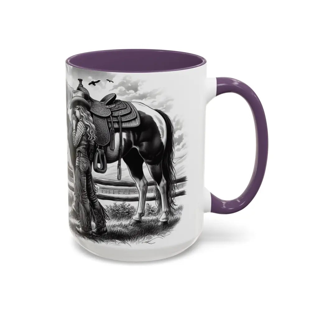 Rustic Young Praying Cowgirl Beverage Mug - Perfect Gift for Equestrian Enthusiasts 15oz - Mugs
