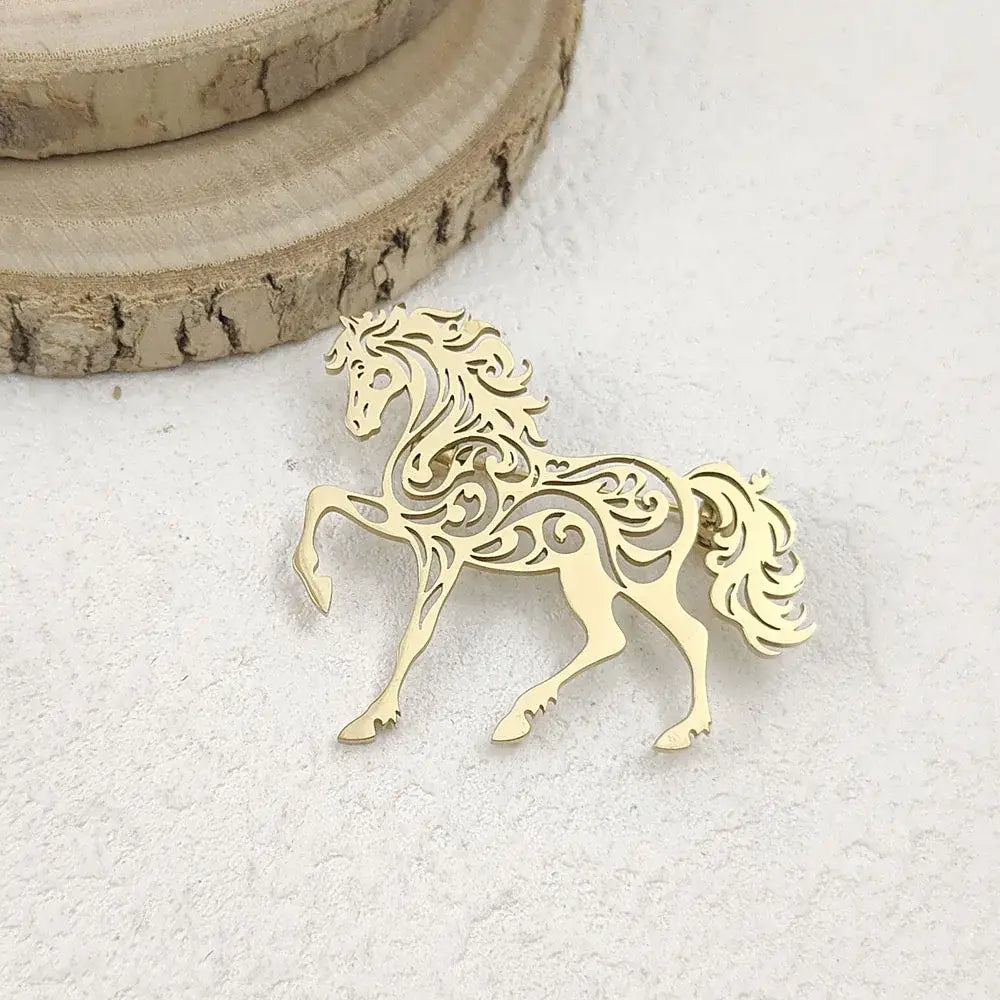 Stainless Steel Horse Brooch Horse Lover Gifts Horse Jacket Accessories - Gold - Jewelry