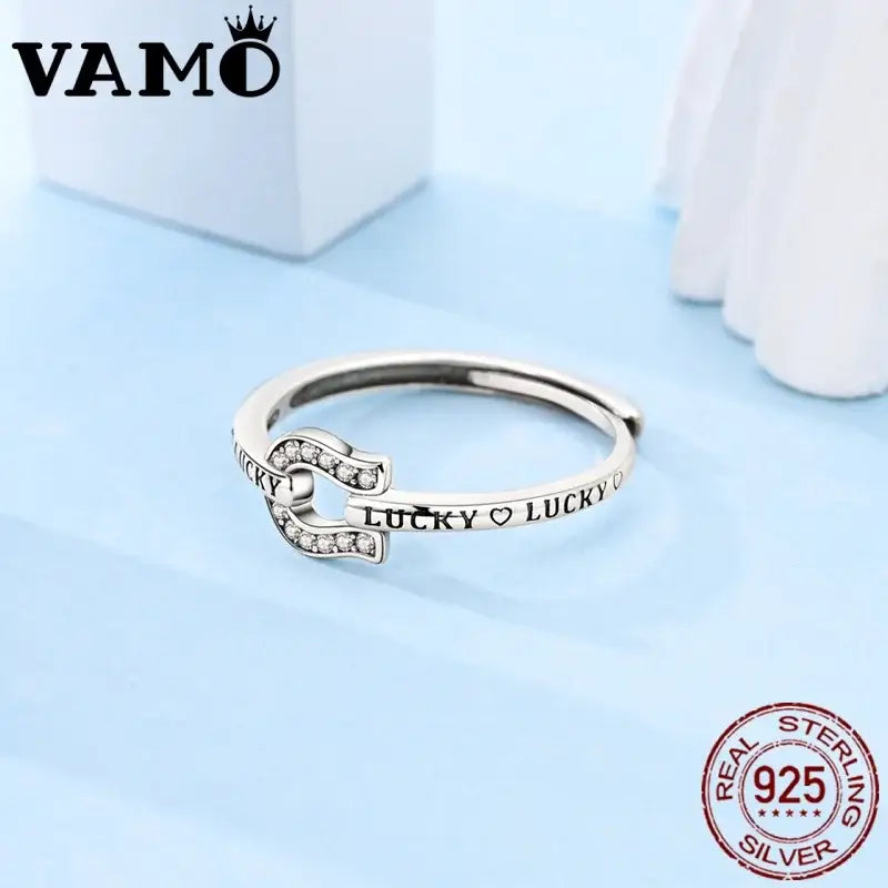Cubic Zircon Lucky in Love Horseshoe Ring Woman Ring Horse Lover Ring 925 Sterling Silver Jewelry Silver Jewelry