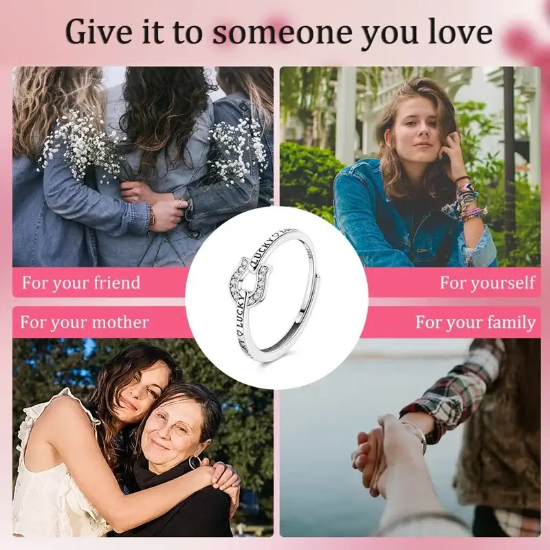 Cubic Zircon Lucky in Love Horseshoe Ring Woman Ring Horse Lover Ring 925 Sterling Silver Jewelry Silver Jewelry