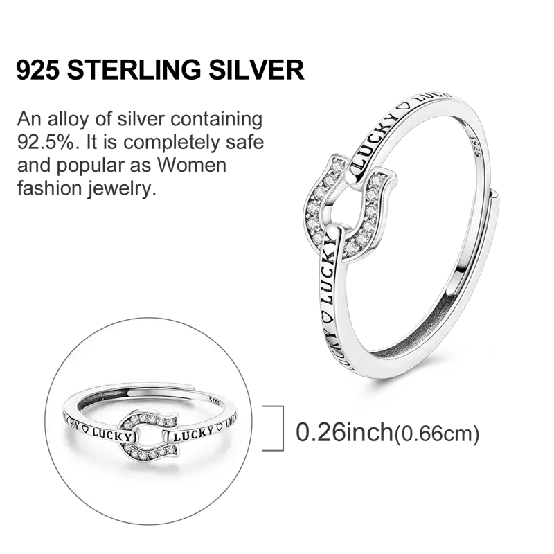 Cubic Zircon Lucky in Love Horseshoe Ring Woman Ring Horse Lover Ring 925 Sterling Silver Jewelry - Silver - Jewelry