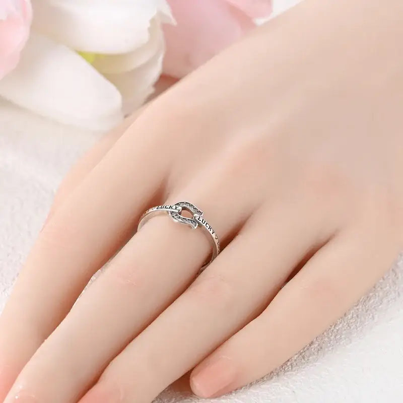 Cubic Zircon Lucky in Love Horseshoe Ring Woman Ring Horse Lover Ring 925 Sterling Silver Jewelry Silver Jewelry