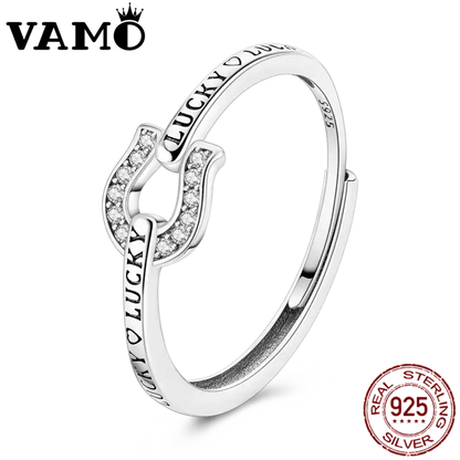 Cubic Zircon Lucky in Love Horseshoe Ring Woman Ring Horse Lover Ring 925 Sterling Silver Jewelry - Silver - Jewelry