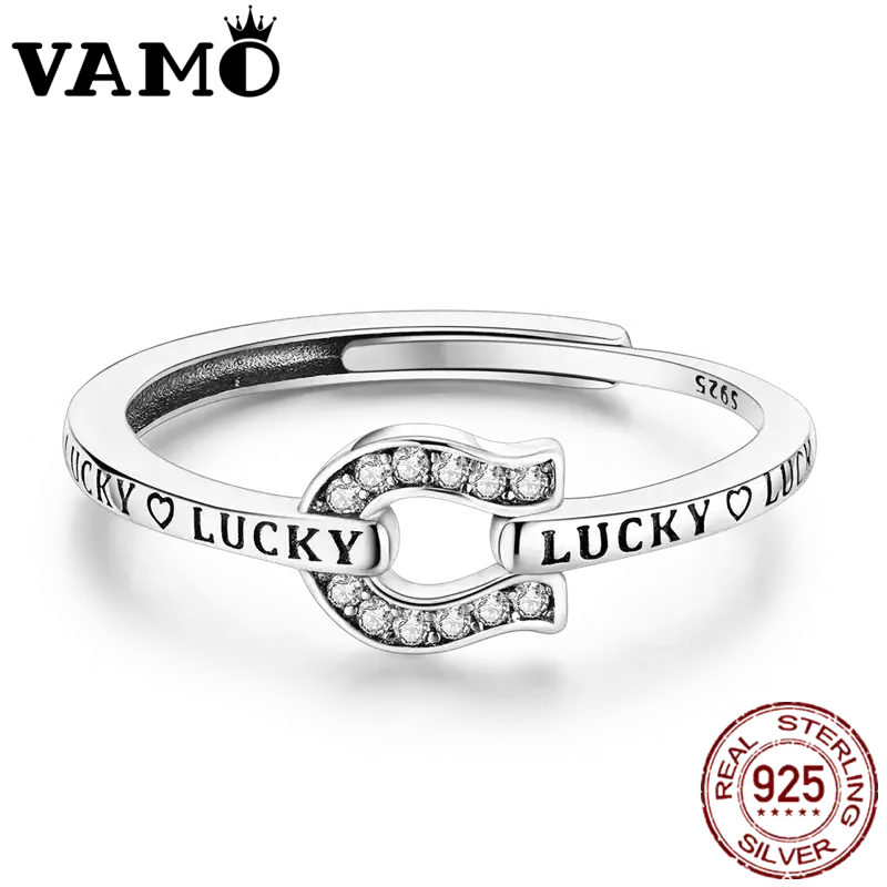 Cubic Zircon Lucky in Love Horseshoe Ring Woman Ring Horse Lover Ring 925 Sterling Silver Jewelry - Silver - Jewelry