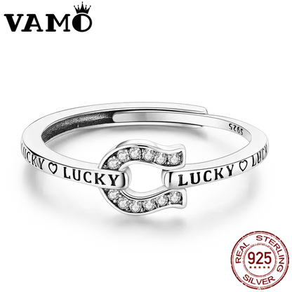 Cubic Zircon Lucky in Love Horseshoe Ring Woman Ring Horse Lover Ring 925 Sterling Silver Jewelry - Silver - Jewelry
