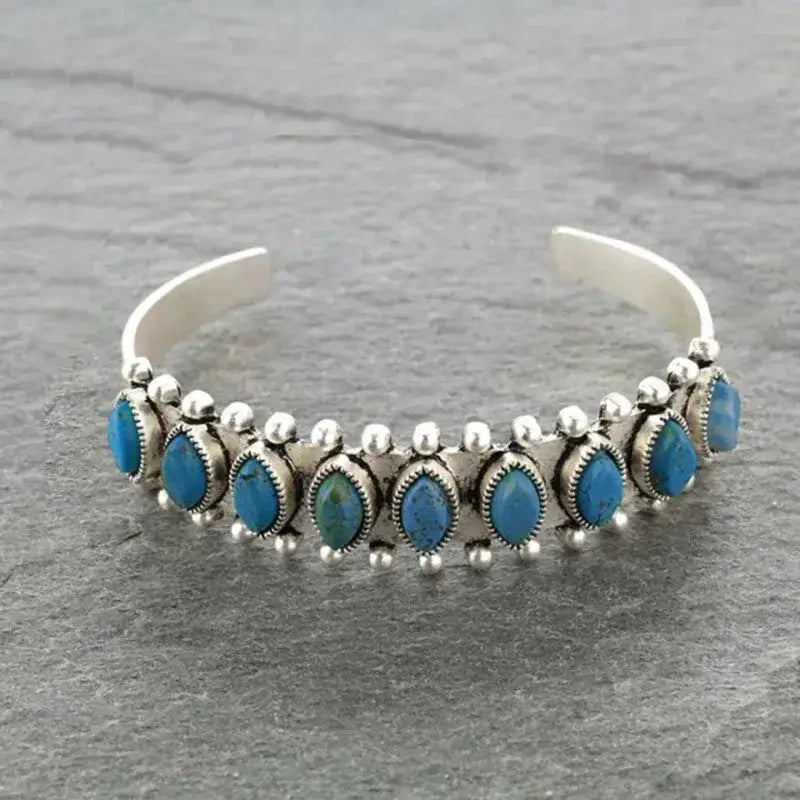 Vintage Western Turquoise Bracelet Tibet Bohemian Jewelry - Blue - Jewelry