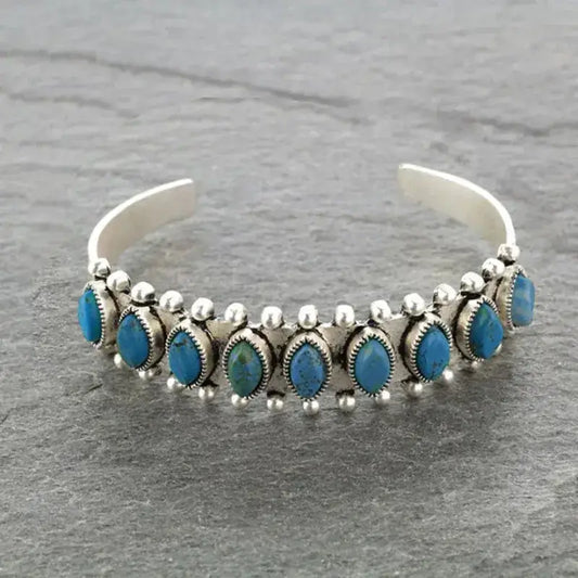 Vintage Western Turquoise Bracelet Tibet Bohemian Jewelry - Blue - Jewelry