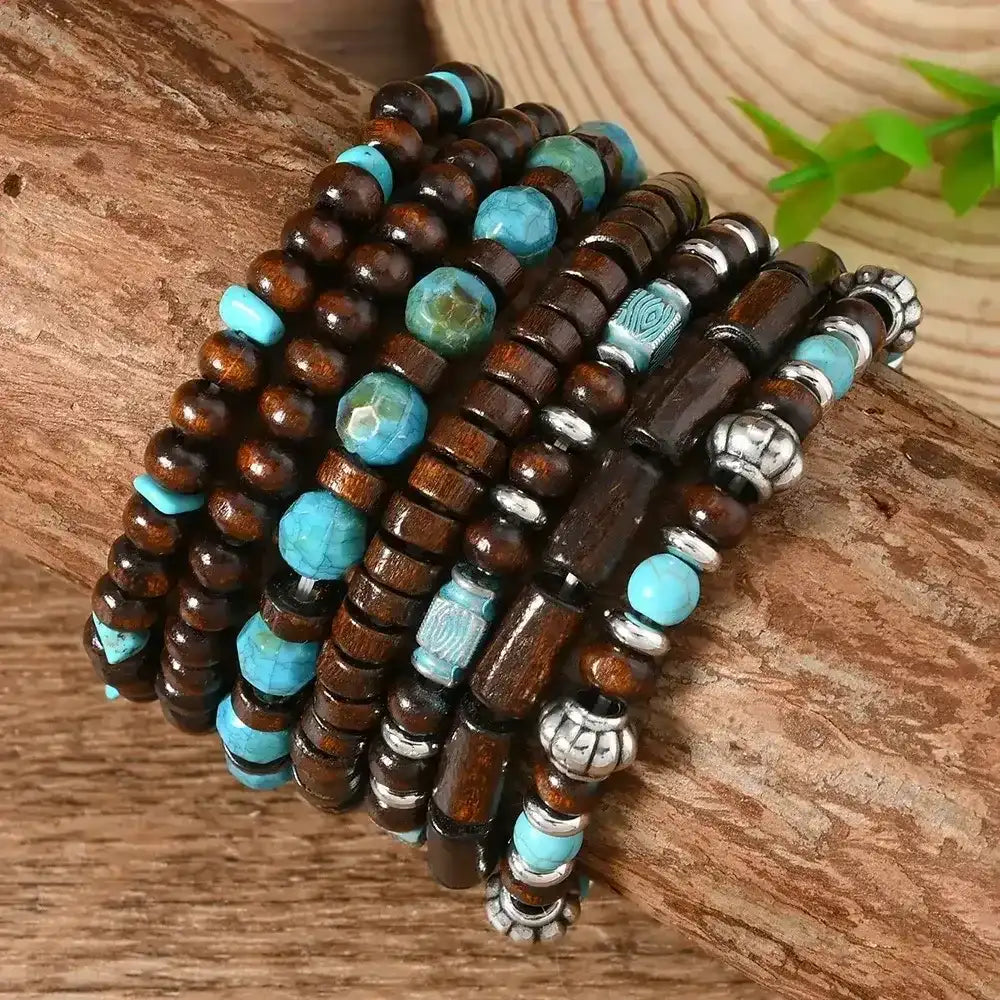 Western Bead Bracelets, Bracelet Sets, Turquoise Strand Bracelets, 7 pcs - The Best New Thing